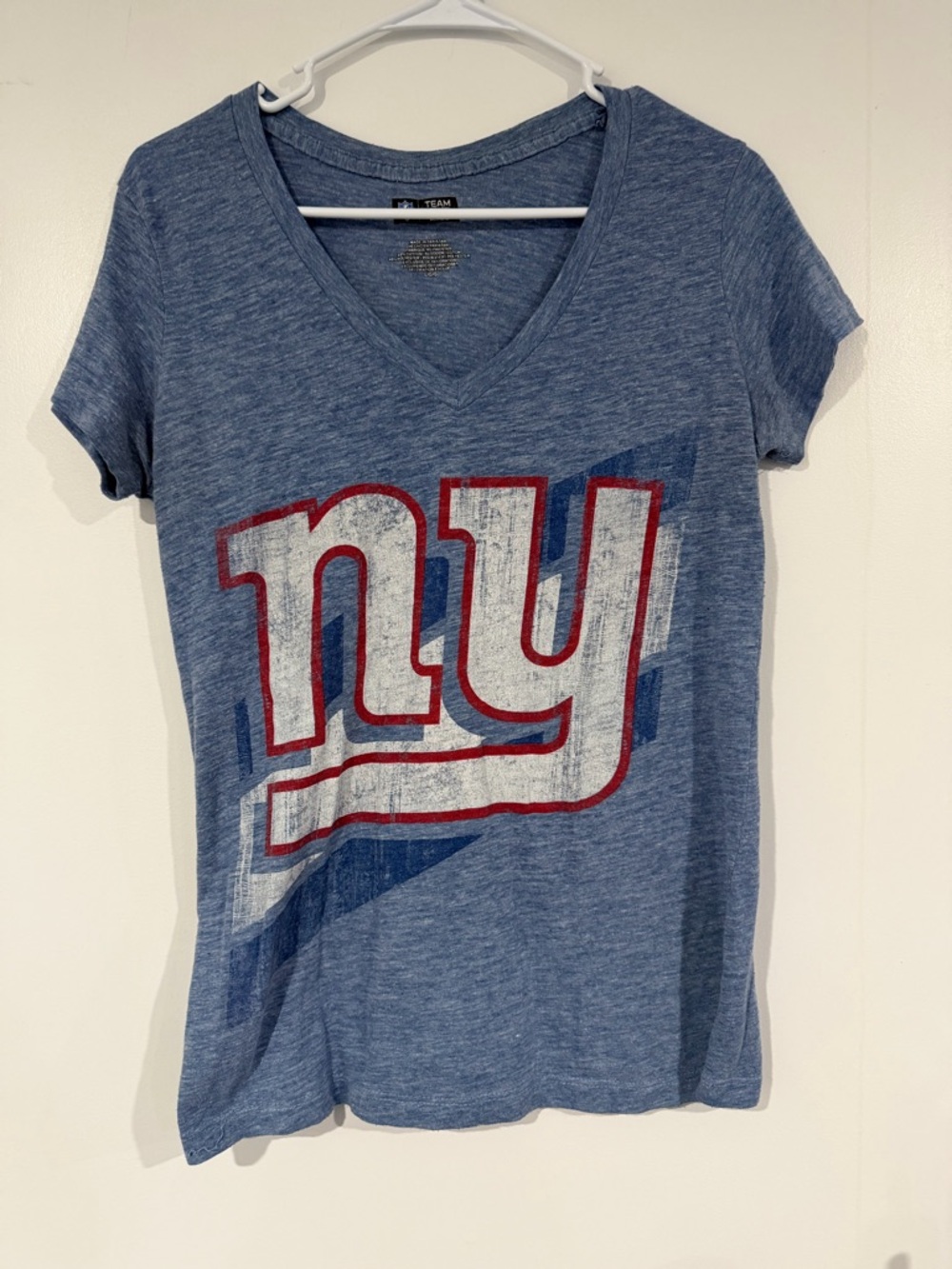 NFL Women's Heather Blue V-Neck Tee with NY Logo